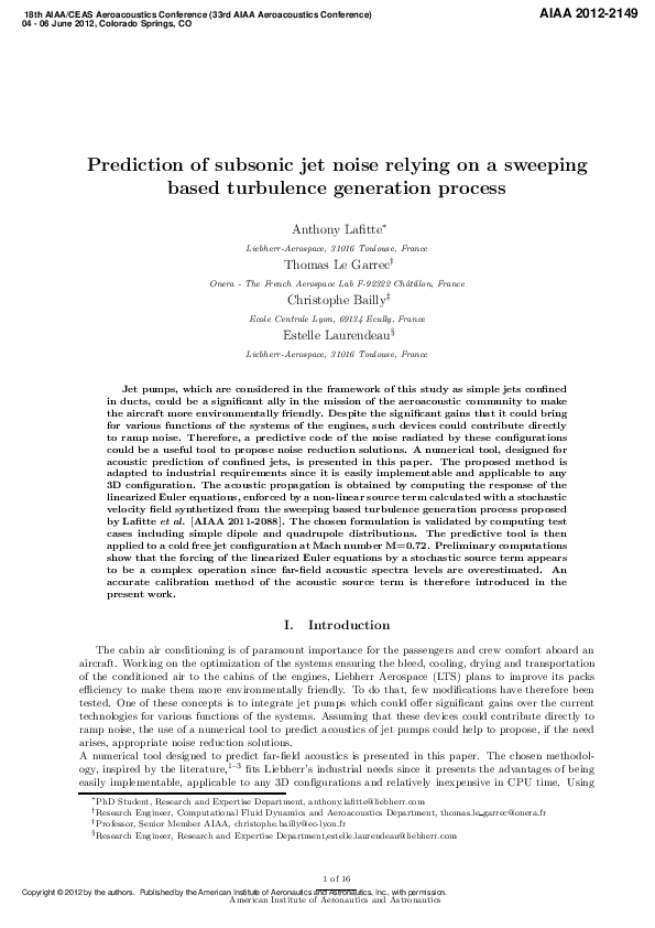 (PDF) Prediction of subsonic jet noise relying on a sweeping based ...