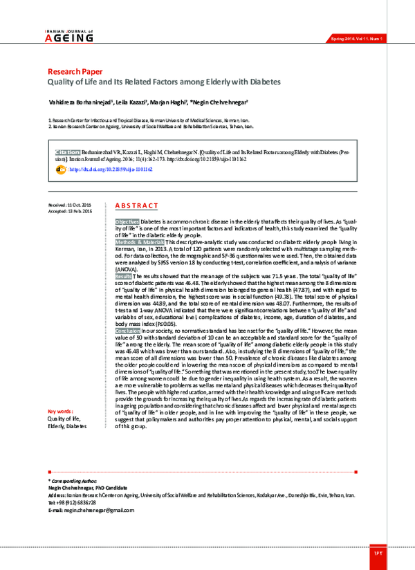 (PDF) Quality of Life and Its Related Factors among Elderly with Diabetes