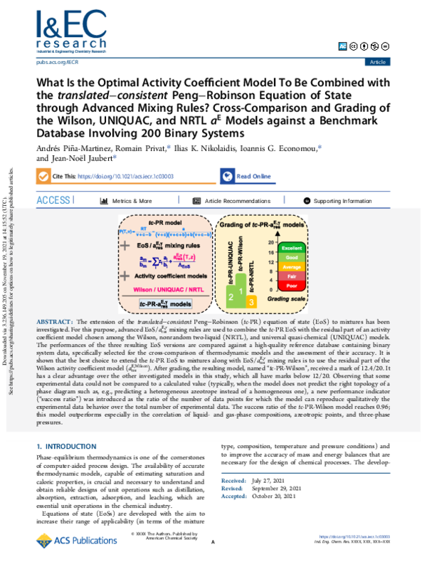 (PDF) What Is the Optimal Activity Coefficient Model To Be Combined ...