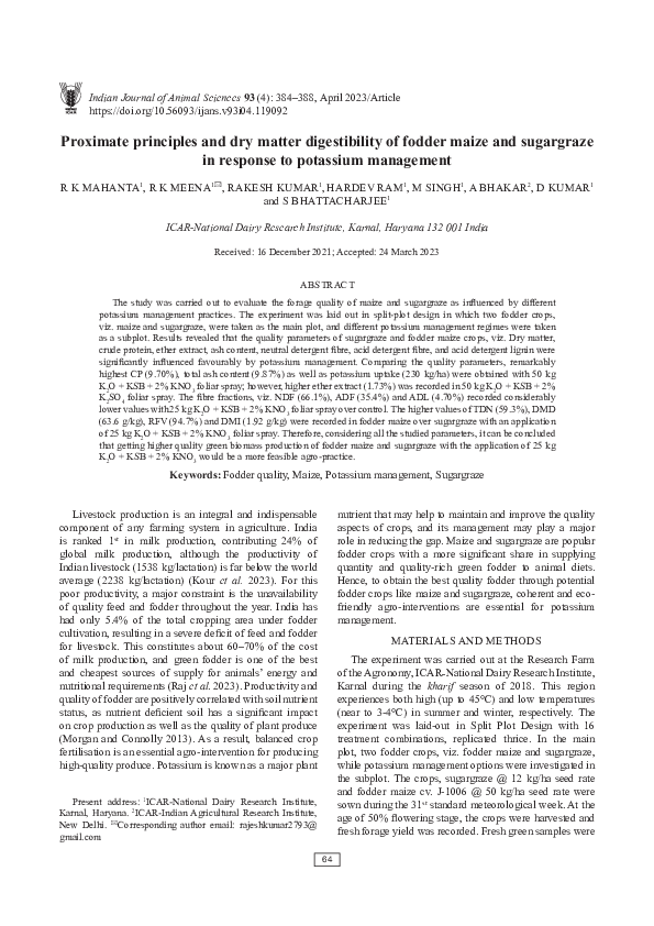 (PDF) Proximate principles and dry matter digestibility of fodder maize ...