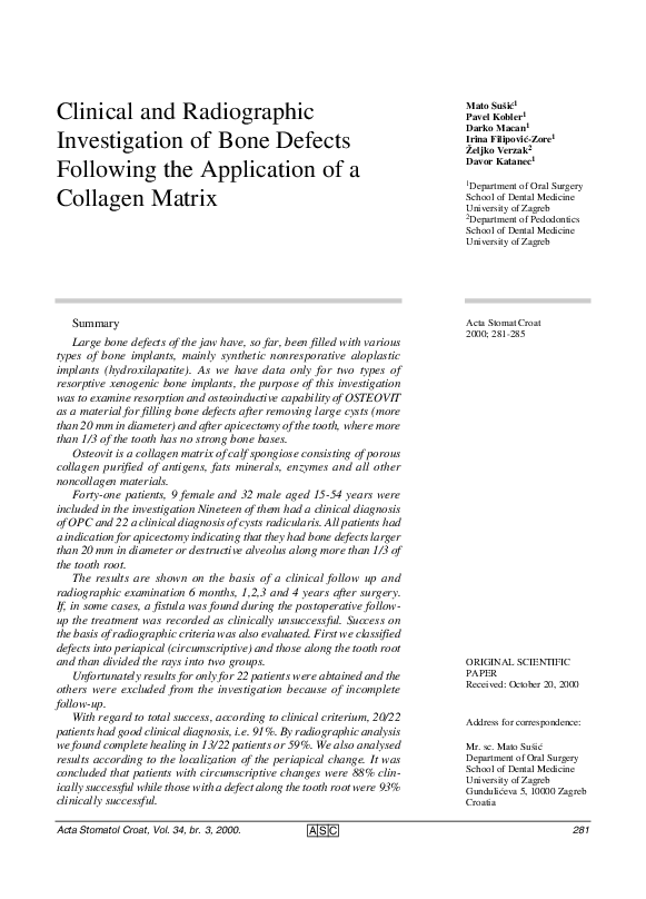 (PDF) Clinical and Radiographic Investigation of Bone Defects Following ...