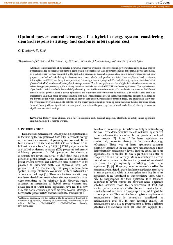 (PDF) Optimal Power Control Strategy of a Hybrid Energy System ...