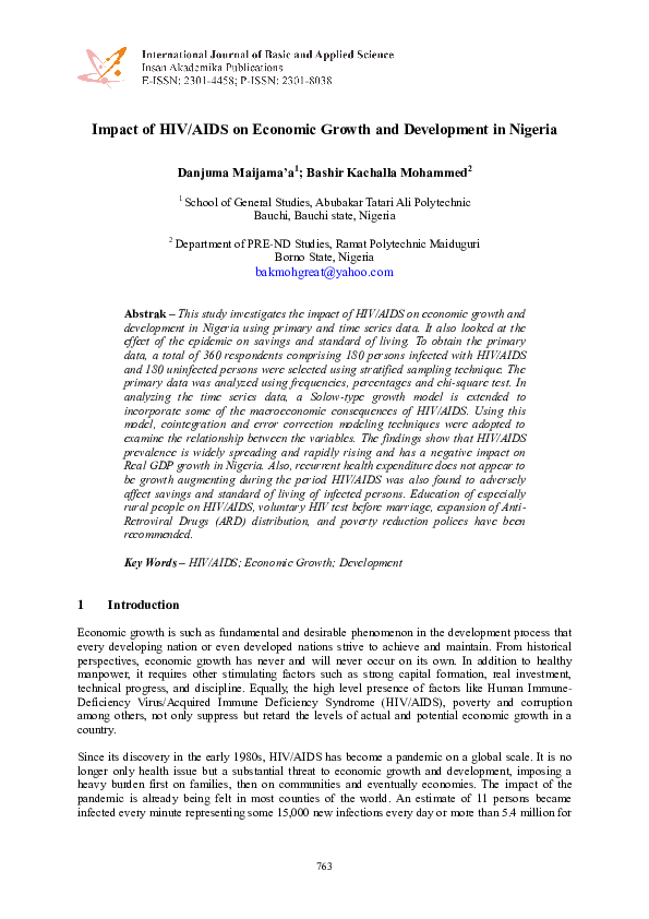 (PDF) Impact of HIV/AIDS on Economic Growth and Development in Nigeria