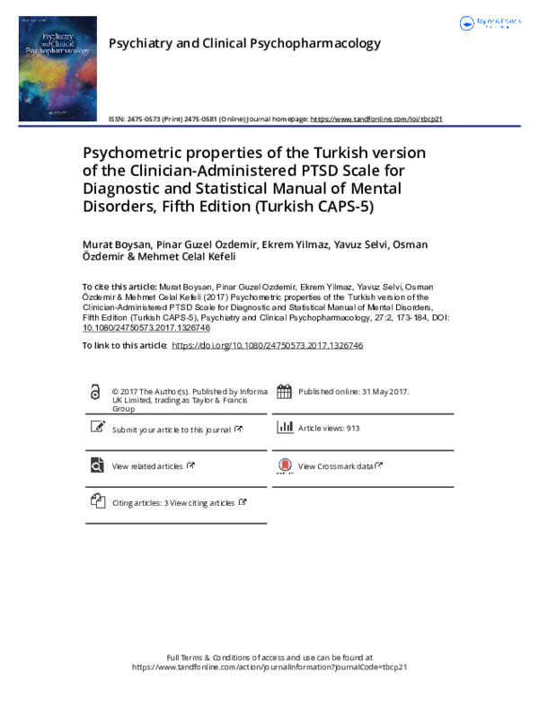 (PDF) Psychometric properties of the Turkish version of the Clinician ...