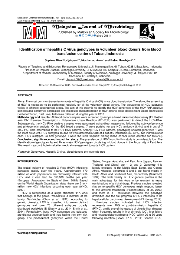 (PDF) Identification of hepatitis C virus genotypes in volunteer blood ...