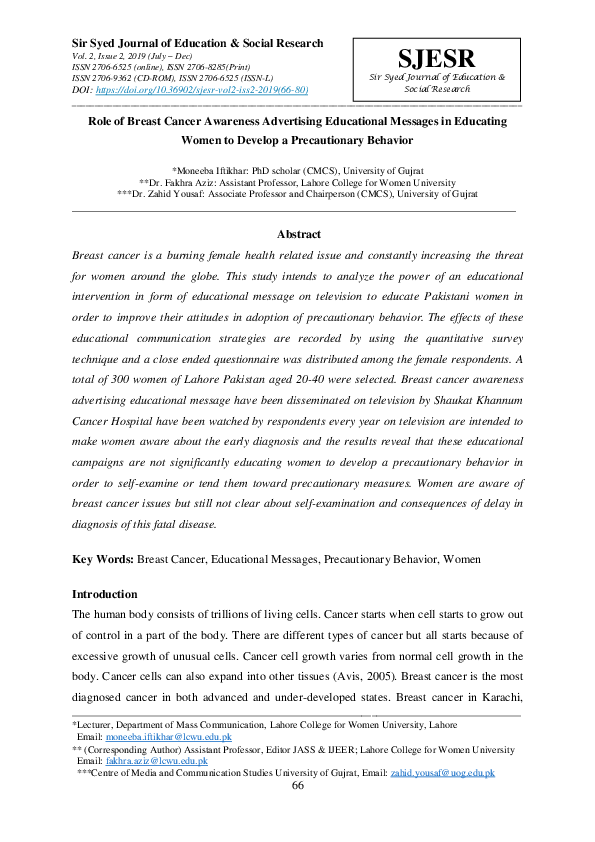 (PDF) Role of Breast Cancer Awareness Advertising Educational Messages ...