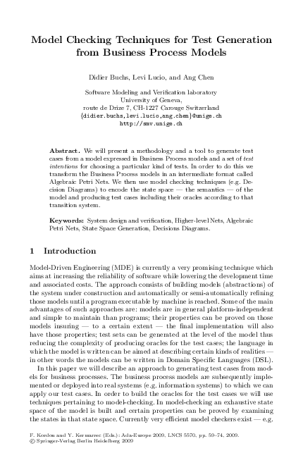 (PDF) Model Checking Techniques for Test Generation from Business ...