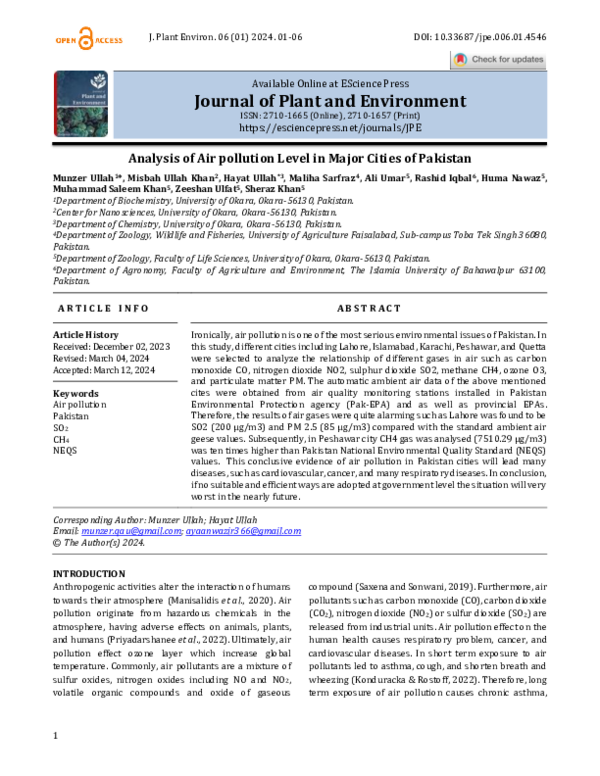(PDF) Analysis of Air pollution Level in Major Cities of Pakistan