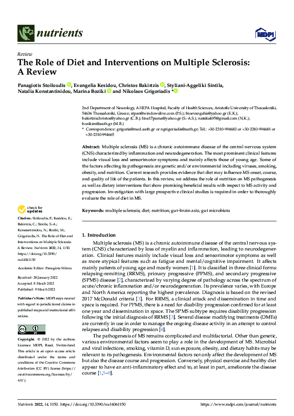 (PDF) The Role of Diet and Interventions on Multiple Sclerosis: A Review