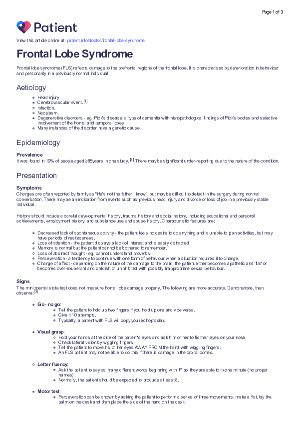 (PDF) Frontal Lobe Syndrome