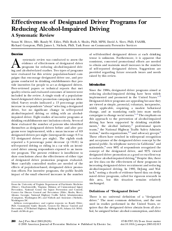 (PDF) Effectiveness of Designated Driver Programs for Reducing Alcohol ...