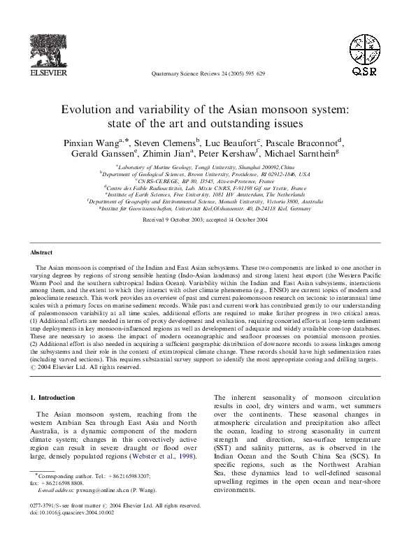 (PDF) Evolution and variability of the Asian monsoon system: state of ...