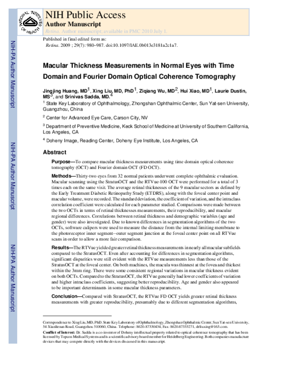 (PDF) Macular Thickness Measurements in Normal Eyes with Time-Domain ...
