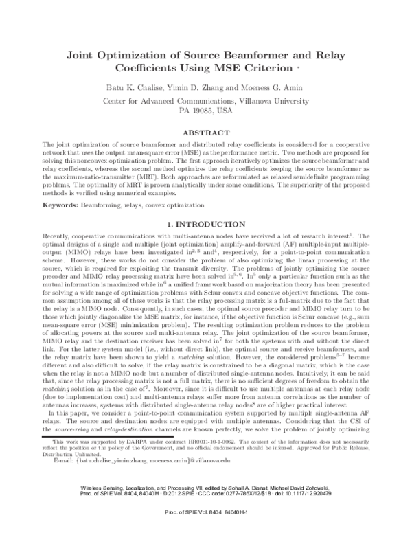 (PDF) Joint optimization of source beamformer and relay coefficients ...