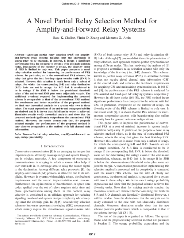 (PDF) A novel partial relay selection method for amplify-and-forward ...