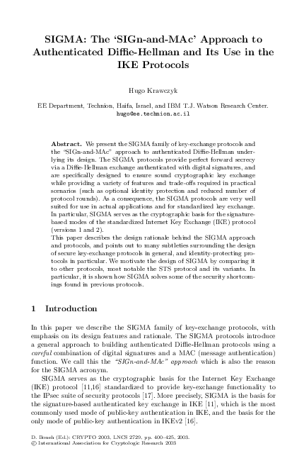 (PDF) SIGMA: The ‘SIGn-and-MAc’ Approach to Authenticated Diffie ...