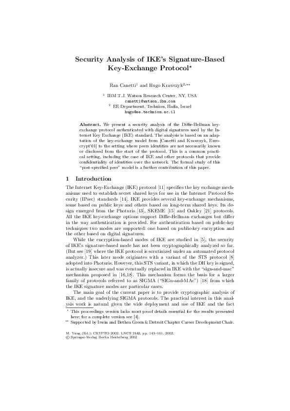 (PDF) Security Analysis of IKE’s Signature-Based Key-Exchange Protocol
