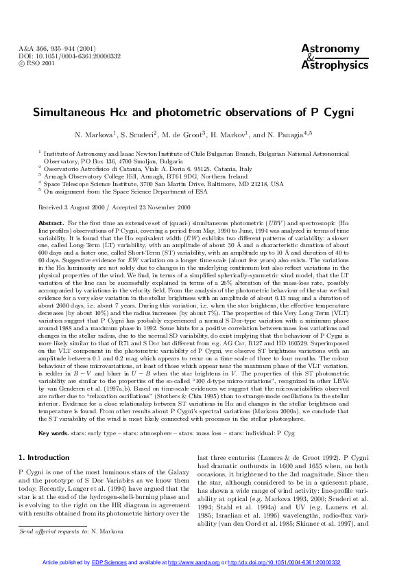 (PDF) Simultaneous H$\mathsf{\alpha}$ and photometric observations of P ...