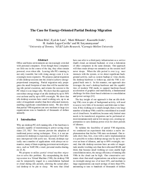 (PDF) The Case for Energy-Oriented Partial Desktop Migration
