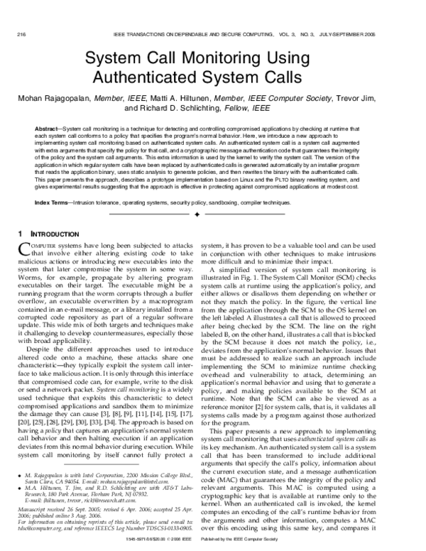 (PDF) System Call Monitoring Using Authenticated System Calls