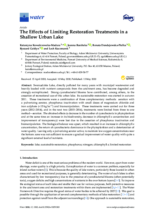 (PDF) The Effects of Limiting Restoration Treatments in a Shallow Urban ...