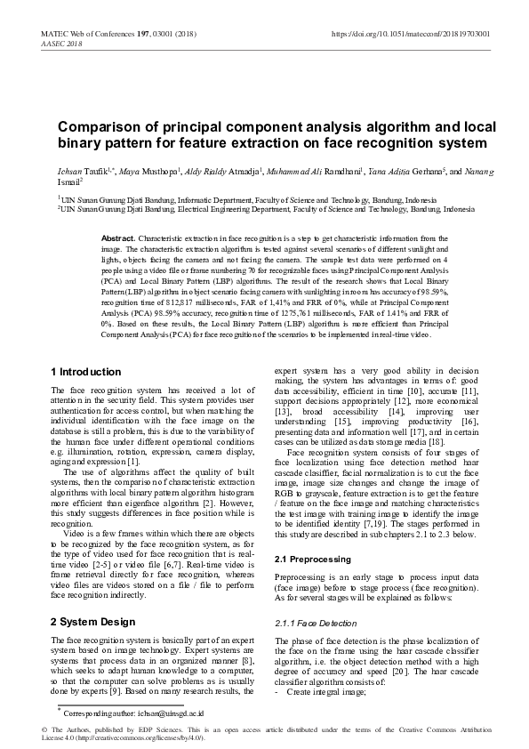 (PDF) Comparison of principal component analysis algorithm and local ...
