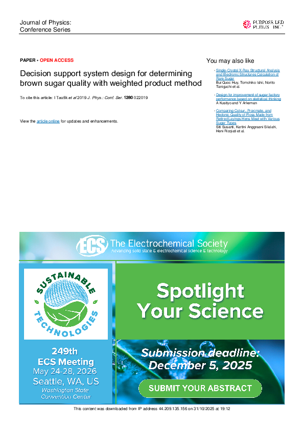 (PDF) Decision support system design for determining brown sugar ...
