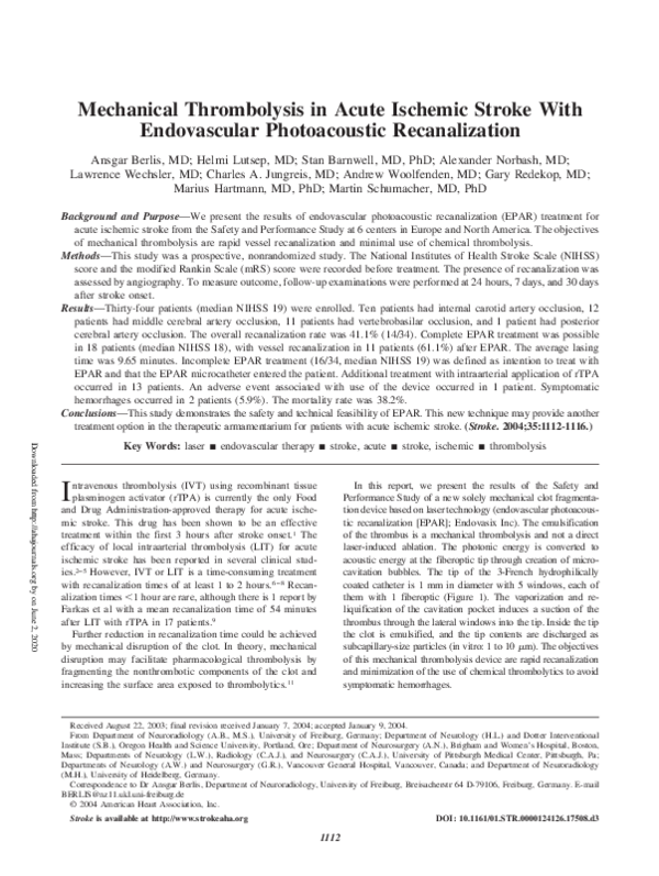 (PDF) Mechanical Thrombolysis in Acute Ischemic Stroke With ...