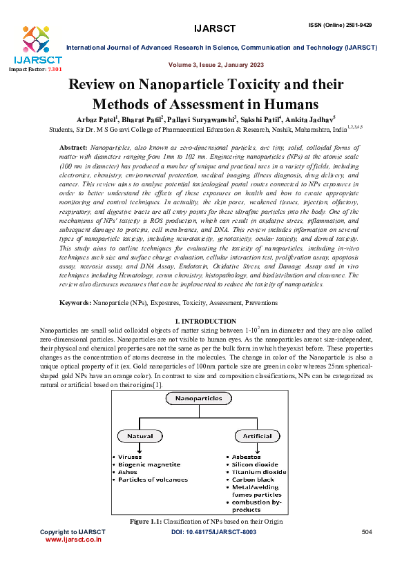 (PDF) Review on Nanoparticle Toxicity and their Methods of Assessment ...