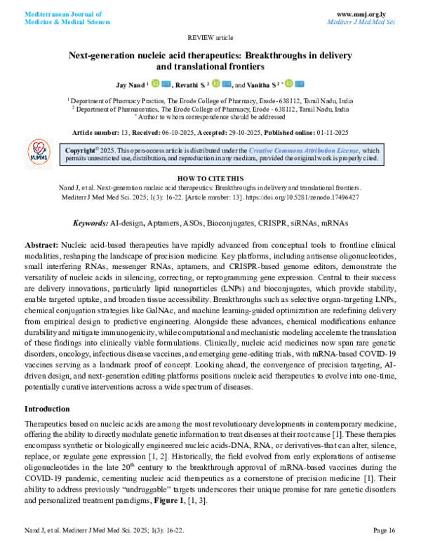 (PDF) Next-generation nucleic acid therapeutics: Breakthroughs in ...