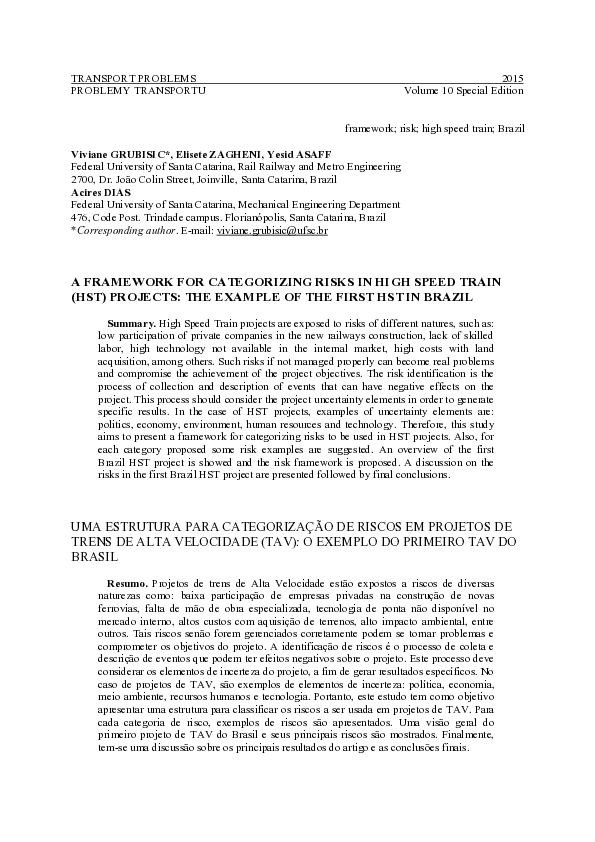 (PDF) A framework for categorizing risks in High Speed Train (HST ...