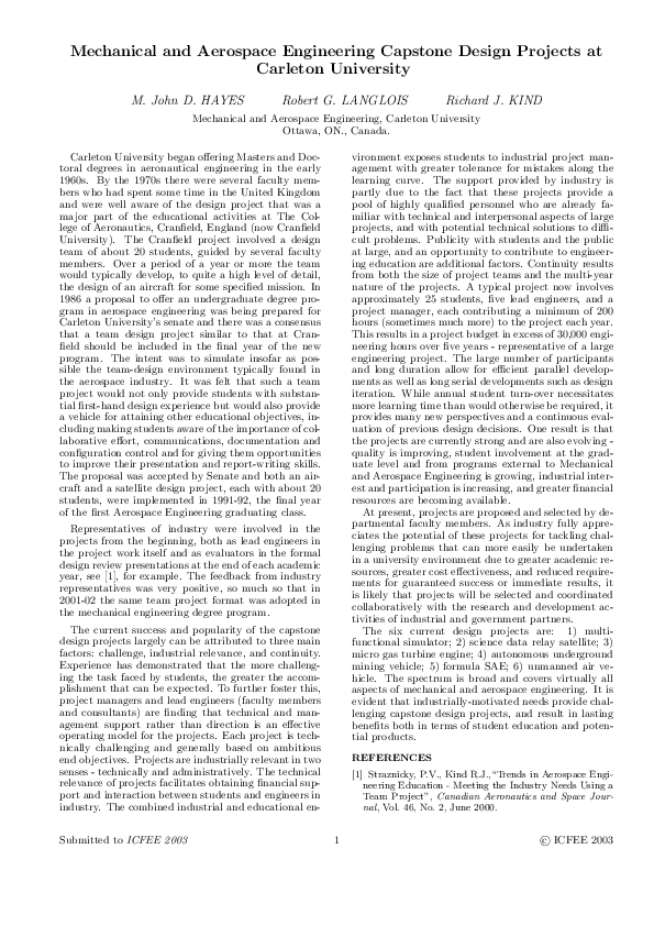 (PDF) Mechanical and Aerospace Engineering Capstone Design Projects at ...