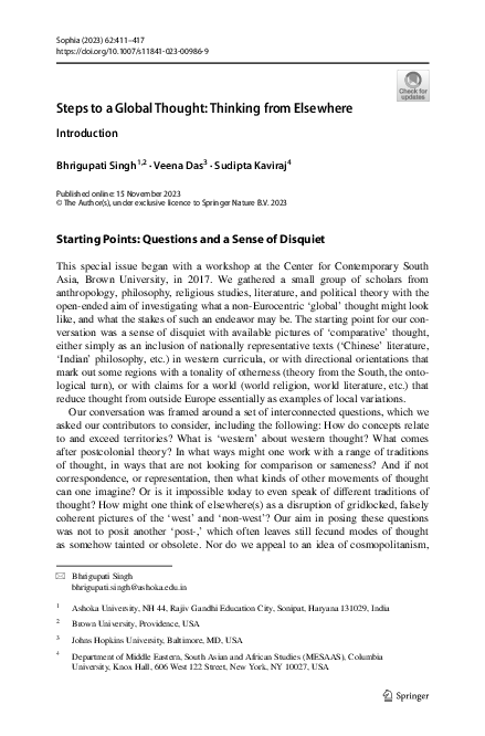 (PDF) Steps to a Global Thought: Thinking from Elsewhere
