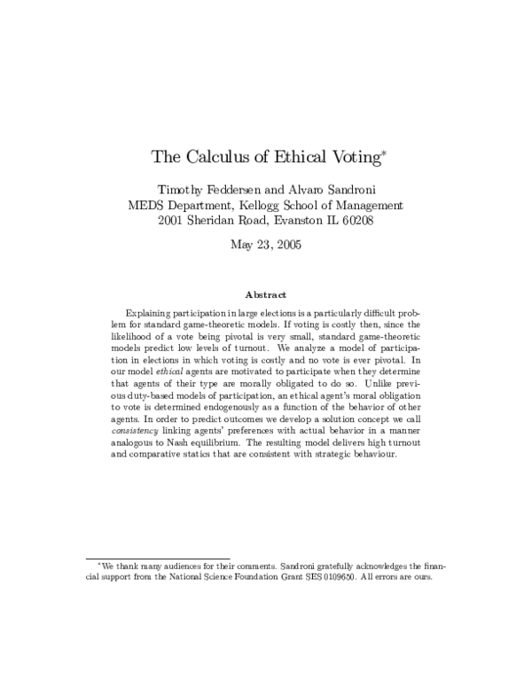 (PDF) The calculus of ethical voting