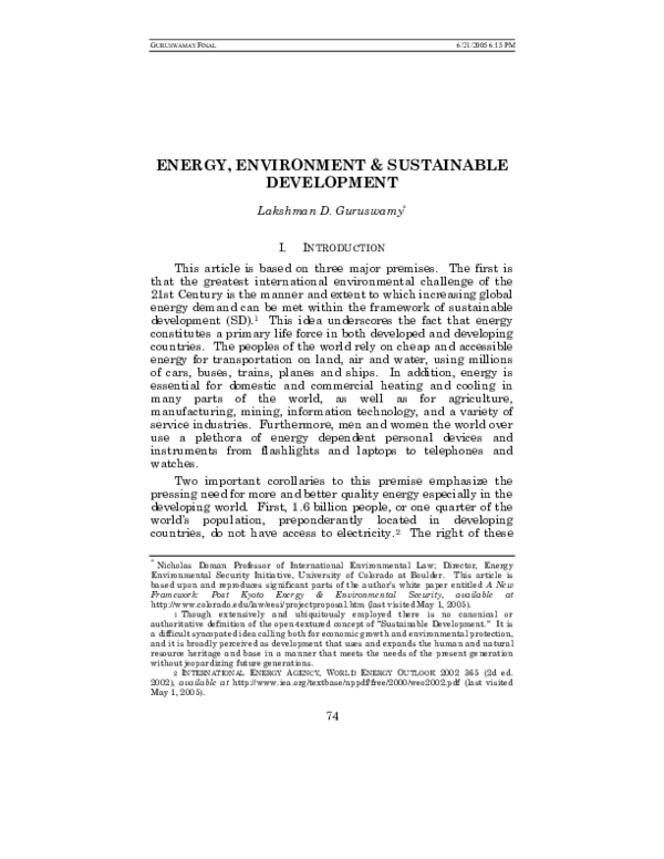 Pdf Energy Environment Sustainable Development