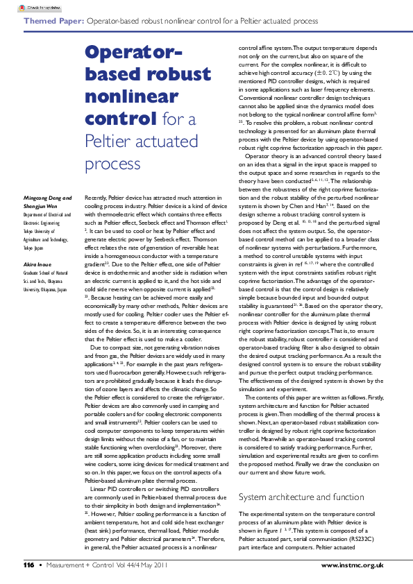 (PDF) Operator-Based Robust Nonlinear Control for a Peltier Actuated ...