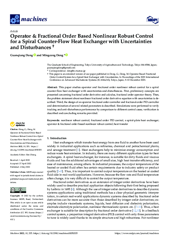 (PDF) Operator & Fractional Order Based Nonlinear Robust Control for a ...