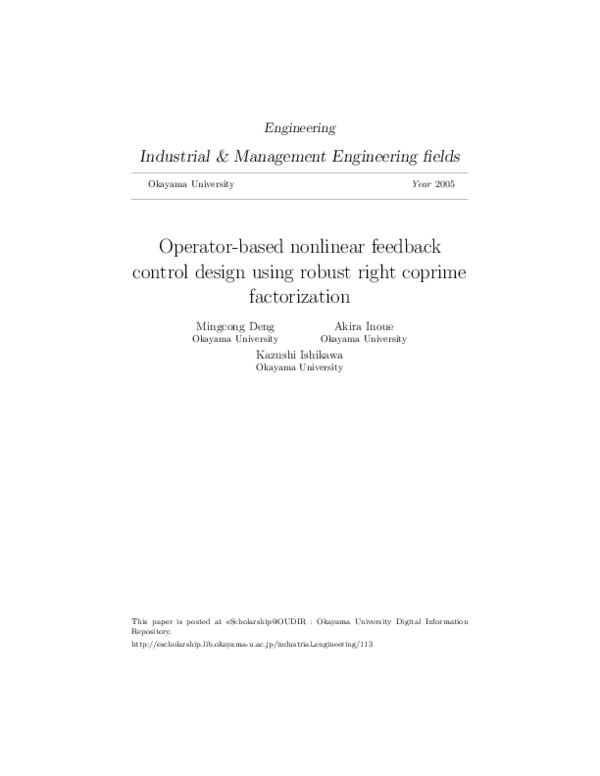 (PDF) Operator-Based Nonlinear Feedback Control Design Using Robust ...