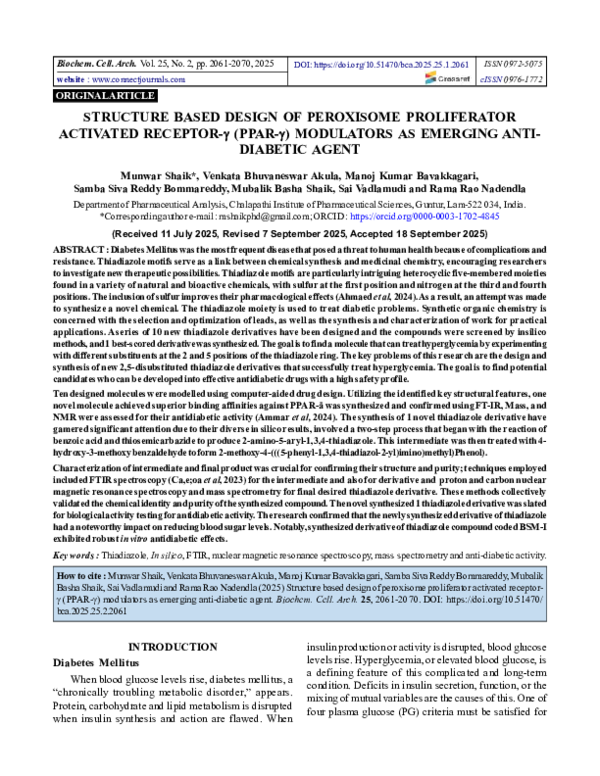 (PDF) STRUCTURE BASED DESIGN OF PEROXISOME PROLIFERATOR ACTIVATED ...