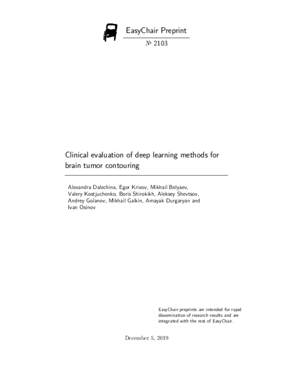(PDF) Clinical evaluation of deep learning methods for brain tumor ...
