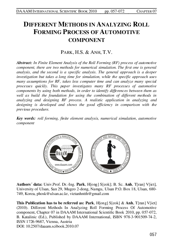 (PDF) Different Methods in Analyzing Roll Forming Process of Automotive ...