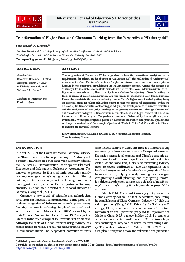 (PDF) Transformation of Higher Vocational Classroom Teaching from the ...