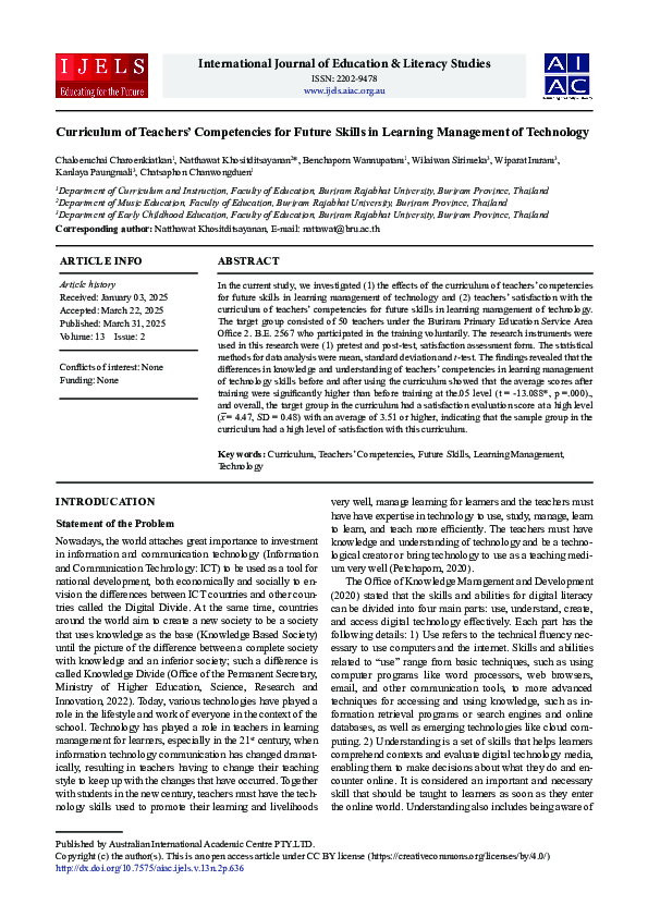 (PDF) Curriculum of Teachers' Competencies for Future Skills in ...