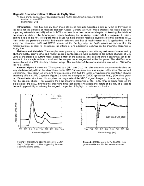 (PDF) Magnetic Characterization of Ultra-thin Fe3O4 Films