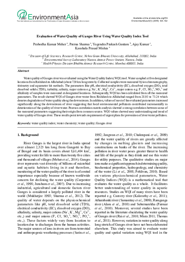 (PDF) Evaluation of Water Quality of Ganges River Using Water Quality ...