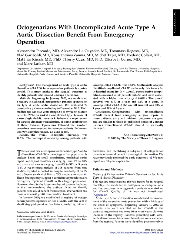 (PDF) Octogenarians With Uncomplicated Acute Type A Aortic Dissection ...