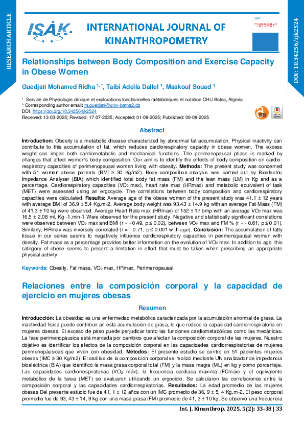 (PDF) Relationships between Body Composition and Exercise Capacity in ...