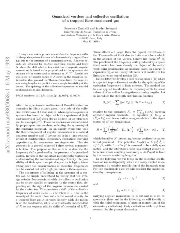 (PDF) Quantized Vortices and Collective Oscillations of a Trapped Bose ...