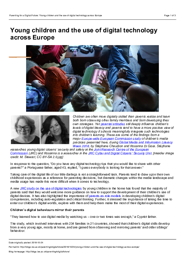 (PDF) Young children and the use of digital technology across Europe