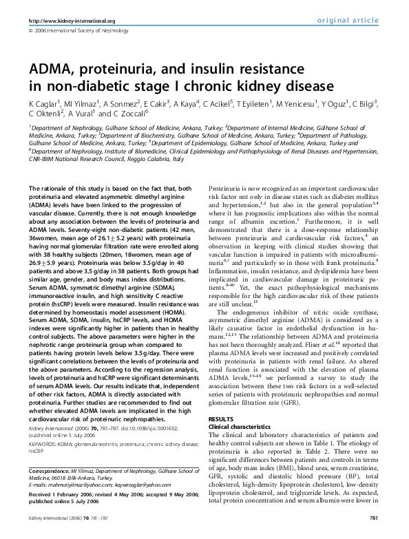 (PDF) ADMA, proteinuria, and insulin resistance in non-diabetic stage I ...